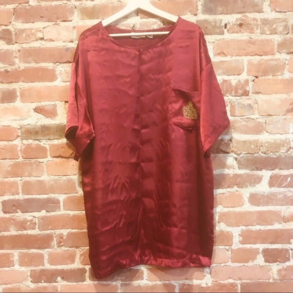 Victoria's Secret Vintage Gold Label Satin Sleepshirt Embroidered Logo